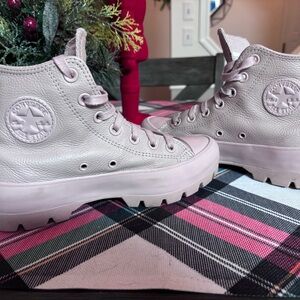 Womens Light Pink Leather Converse Hightops